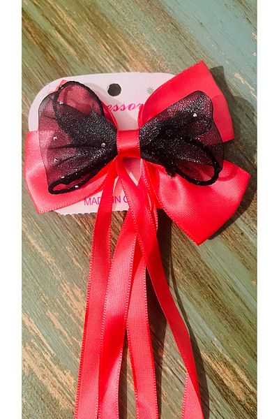 Bright3 Clip-On Double Satin Bow Rhinestone Tulle Detailed Hairpin Mother Daughter Combination Engagement Wedding Valentine's Day
