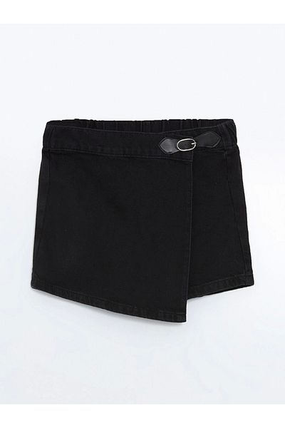 LC Waikiki LCW Kids Fusta scurtă de jeans pentru fete cu talie elastică neagră