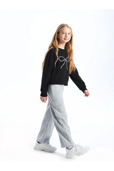 LC Waikiki Lcw Kids Gray Girls Cargo Sweatpants with Elastic Waist