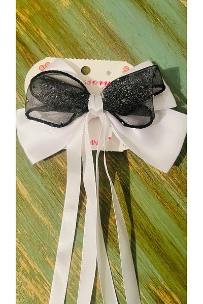 Bright3 Clip-On Double Satin Bow Rhinestone Tulle Detailed Hairpin Mother Daughter Combination Engagement Wedding Valentine's Day