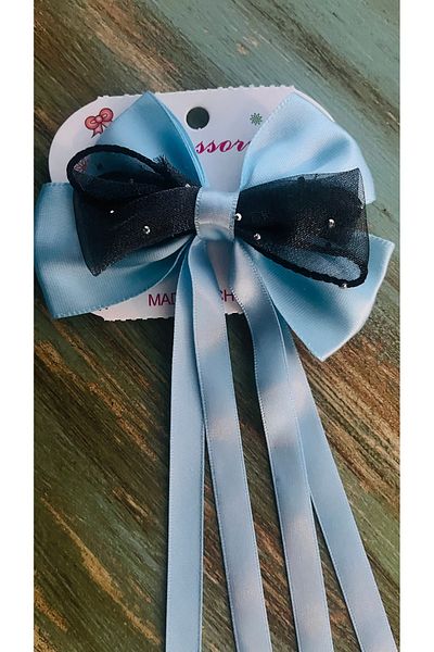 Bright3 Clip-On Double Satin Bow Rhinestone Tulle Detailed Hairpin Mother Daughter Combination Engagement Wedding Valentine's Day