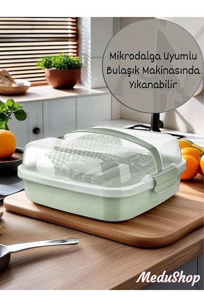 MEDUSHOP 6-Person 32-Piece Picnic Set-Microwave Compatible Dishwasher Safe. (Green)