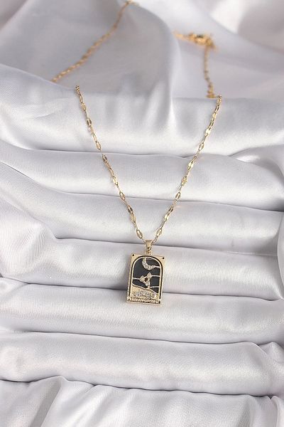 Clariss 316L Steel Gold Color Zircon Stone Moon Figured Tarot Model Women's Necklace