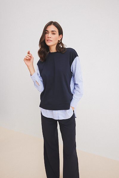 DeFacto Gestreiftes Hemd mit Rundhalsausschnitt und Sweatshirt-Tunika E1393ax25sp
