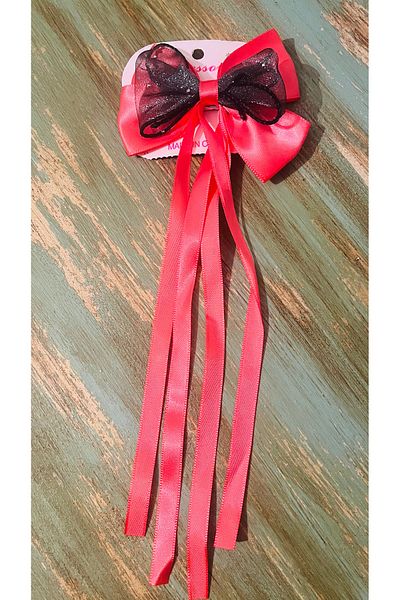 Bright3 Clip-On Double Satin Bow Rhinestone Tulle Detailed Hairpin Mother Daughter Combination Engagement Wedding Valentine's Day