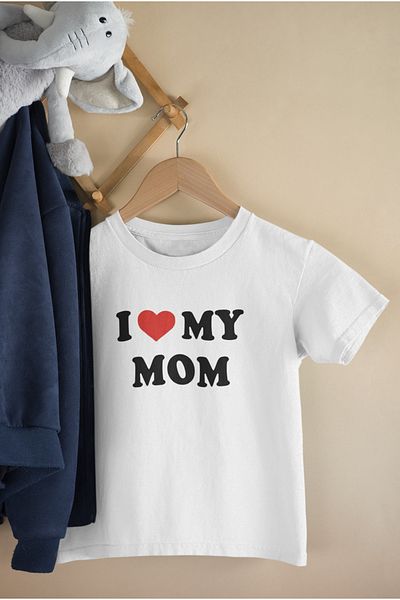 MAGORS I LOVE MY MOM tricou pentru copii, cu mânecă scurtă, cu gâtul rotund, din bumbac