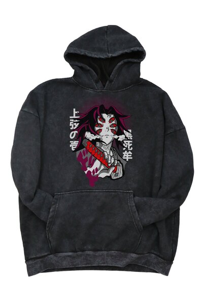Fuddy Moda Hanorac lavabil cu glugă, cu imprimeu Kokushibo Demon Slayer, supr...