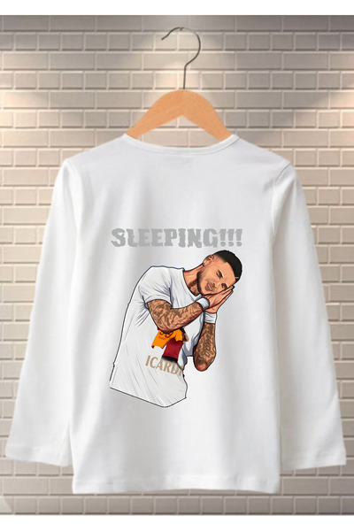 RYO FASHİON M.ICARDI UYKU(SLEEPİNG) BASKILI Uzun Kol Çocuk Tişört Beyaz Unise...