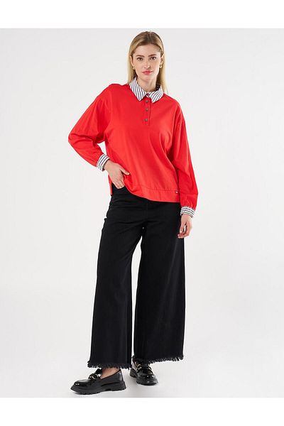 KYR Red Cotton Garnished Blouse