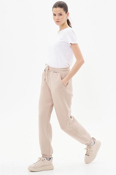 Kayra Παντελόνι Jogger με ελαστική μέση σε πέτρινο χρώμα