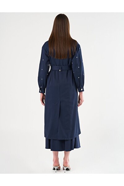 KYR Erkek Yaka Kuşaklı Trençkot Koyu Lacivert