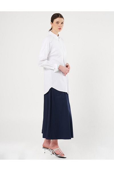 Kayra Optical White Poplin Tunic - Stone Embroidered