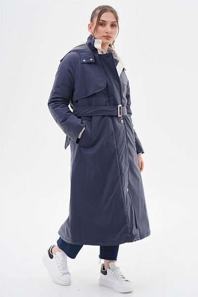 Kayra Παλτό με ζώνη με γιακά Navy Blue