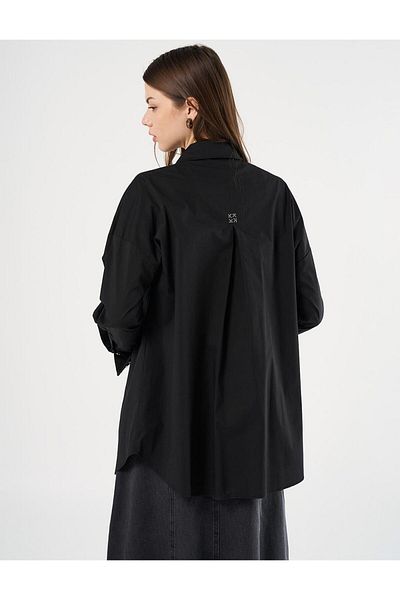 Kayra Black Poplin Tunic - Stone Embroidered