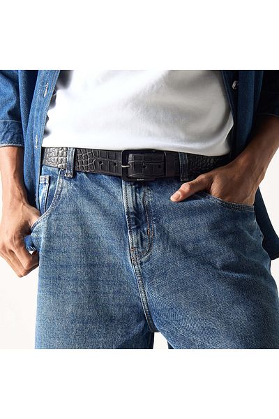 Lee Cooper Textured Leather Belt with Pin Buckle Closure