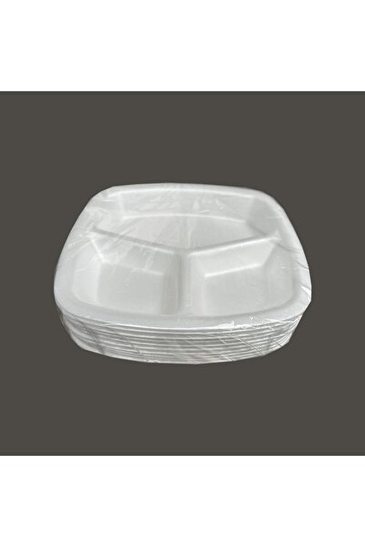 DAĞYÜCE Tek Kullanımlık Köpük 3 Bölmeli Tabldot Köpük Tabak - 23.5x25 Cm. - 10 Adetlik 3 Paket