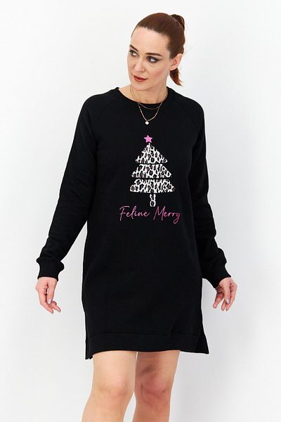 Threadbare Women Crew Neck Graphic Sweater Dress, Black