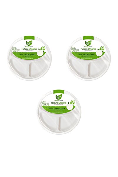 Roll-Up Nature Ekolojik Karton Kağıt Tek Kullanımlık 3 Bölmeli Tabak - 26 Cm. - 50 Adetlik 3 Paket