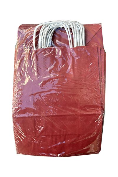 omeyva Büküm Saplı Kraft Kağıt Çanta Karton Hediyelik Poşet Torba - Bordo - 3...