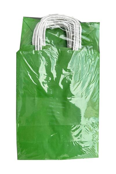 omeyva Büküm Saplı Kraft Kağıt Çanta Karton Hediyelik Poşet Torba - Yeşil - 18x24 Cm. - 25 Adetlik 2 Paket