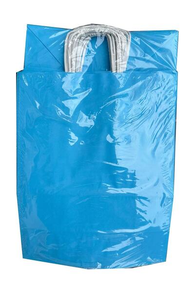 omeyva Büküm Saplı Kraft Kağıt Çanta Karton Hediyelik Poşet Torba - Mavi 2 - 31x41 Cm. - 25 Adetlik Paket