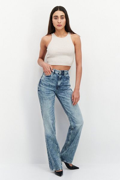 Guess Women Straight Fit Wash Non-stretchable Denim, Blue