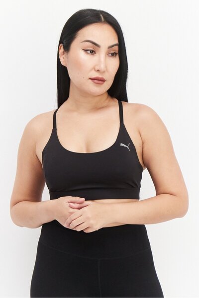 Puma Women Brand Logo Strappy Padded Sports Bra, Black