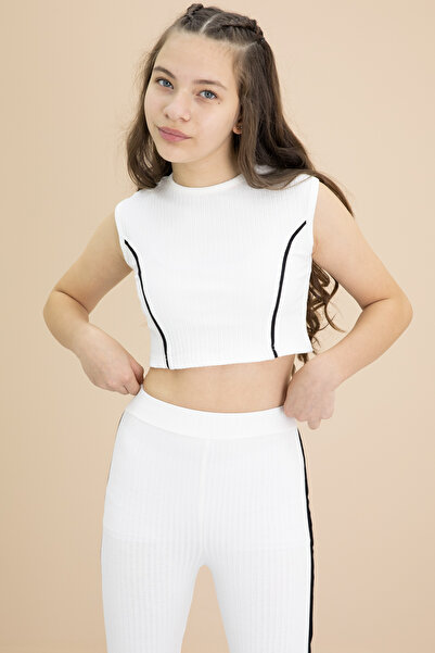 Cansın Mini Girl's Ecru Taty Cropled 2 Piece Set - 20247