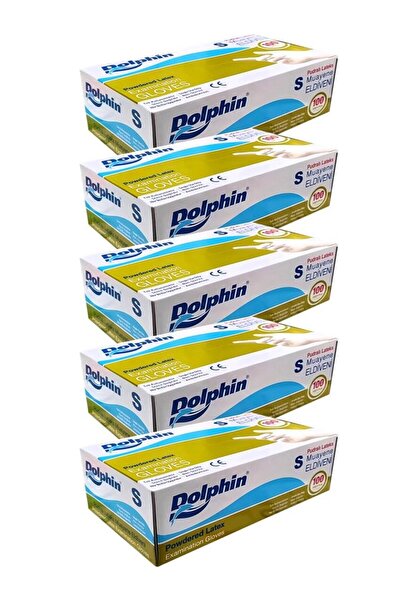 Dolphin قفازات فحص صغيرة (S) من اللاتكس باللون الأبيض - 5 عبوات تحتوي على 100 قطعة