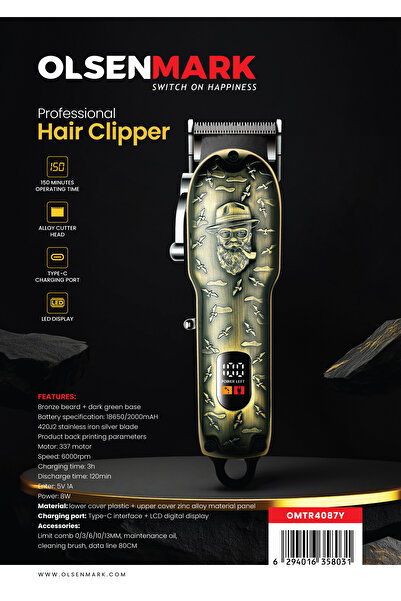 Olsenmark مجموعة العناية بالشعر 9 في 1، قابلة لإعادة الشحن عبر USB، OMTR4087 ...