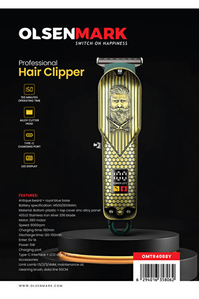 Olsenmark ماكينة قص الخبز، ماكينة قص لاسلكية للرجال، OMTR4088 | بطارية Ni-Mh ...