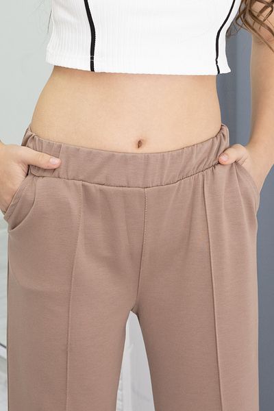 Cansın Mini Brown Wide Leg Slit Girl's Trousers 20285