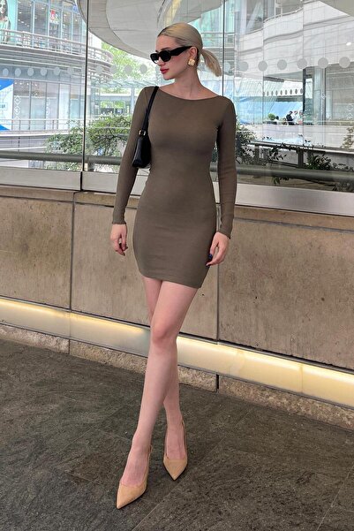 Madmext Μίνι φόρεμα Khaki Madonna Collar MG2041