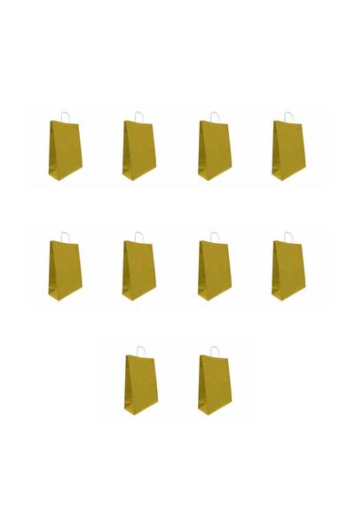 omeyva Büküm Saplı Kraft Kağıt Karton Hediyelik Çanta Poşet Torba - Altın - 31x41 Cm. - 10 Adetlik 1 Paket