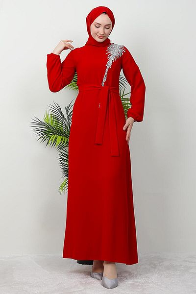GİZ AGİYİM Red Sinem Hijab Dress