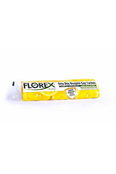 Florex 40 Liter Drawstring Lemon Scented Yellow Garbage Bag / 55 X 60 Cm. - 10x25 Roll / Box