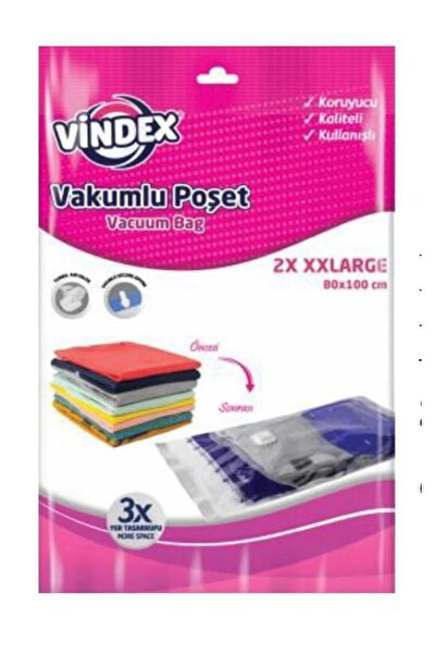 Vindex Vakumlu Giyisi Yastık Yorgan Saklama Torbası Poşeti Hurç - XX Large -8...
