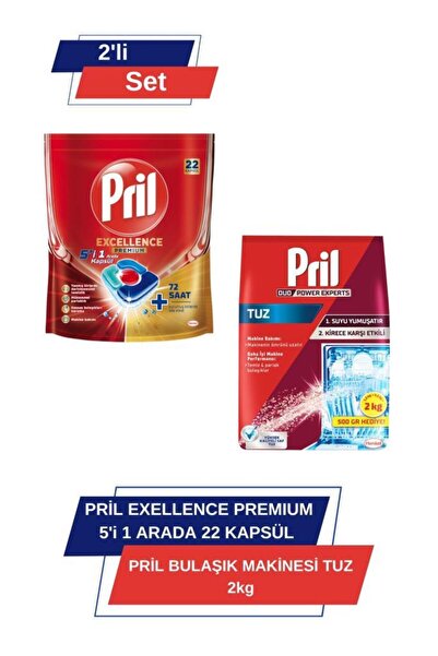 Pril Excellence Premium 5’i 1 Arada 22'li Kapsül & Bulaşık Makinesi Tuzu 2 Kg