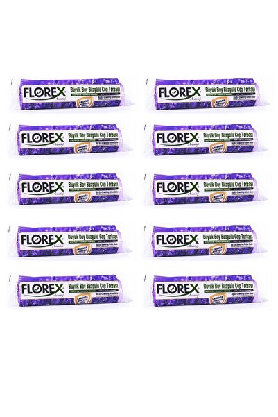 Florex 60 Litre Büzgülü Lavanta Kokulu Çöp Torbası Poşeti / 65 x 70 Cm. - 10x10 Rulo / Paket