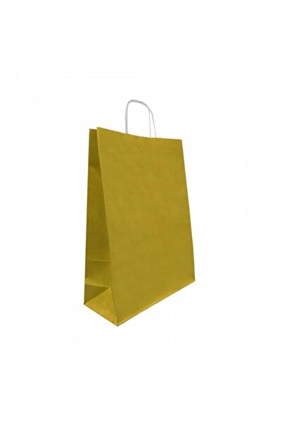 Roll-Up Büküm Saplı Kraft Kağıt Karton Hediyelik Çanta Poşet Torba - Altın - 25x31 Cm. - 25 Adetlik Paket