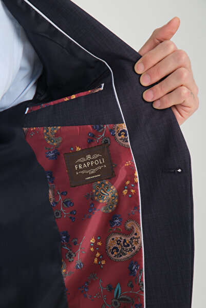Frappoli Pieros Erkek Koyu Lacivert Pamuk Karışımlı Slim Fit Dar Kesim Dört Mevsim Blazer Ceket