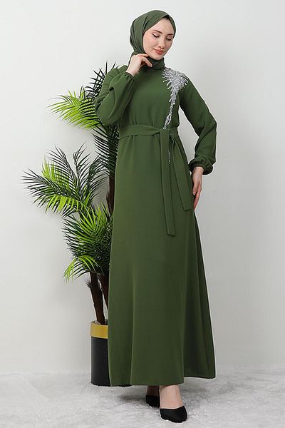GİZ AGİYİM Χακί Sinem Φόρεμα Hijab