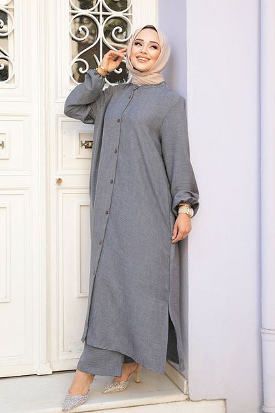 Neva Style طقم حجاب مدخن مزدوج - زر، 19017FU