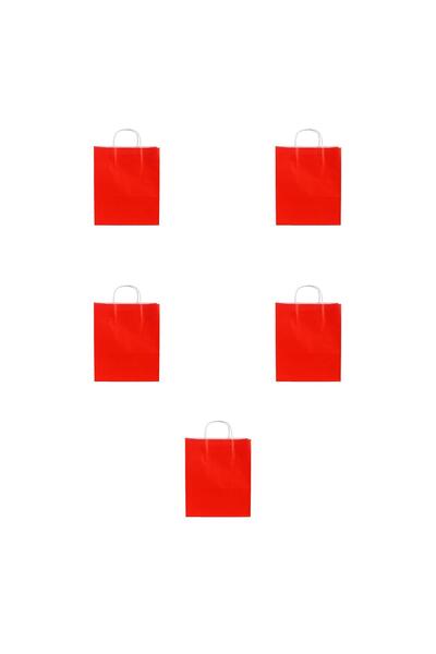 omeyva Büküm Saplı Kraft Kağıt Karton Hediyelik Çanta Poşet Torba - Kırmızı- 25x31 Cm. - 5 Adetlik 1 Paket