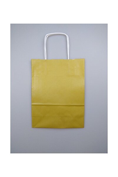 Roll-Up Büküm Saplı Kraft Kağıt Karton Hediyelik Çanta Poşet Torba - Altın - 25x31 Cm. - 25 Adetlik Paket