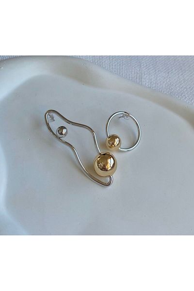 DEMOKAN Asymmetric Model Ball Detailed Double Color Women's Earrings - Special Series
