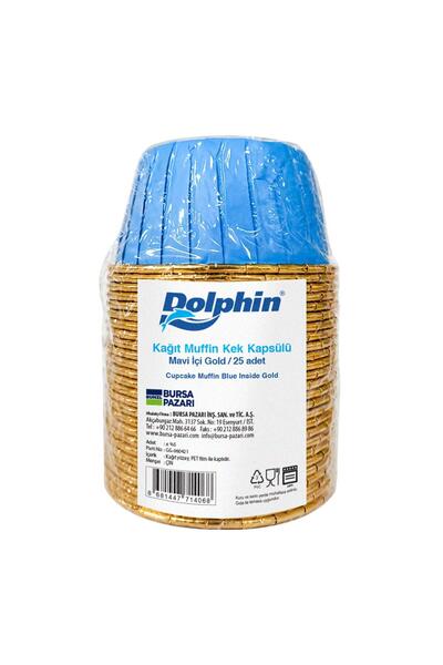 Dolphin Muffin Kağıt Karton Altın Mavi Cupcake Kek Kalıbı Kapsülü Kabı - 25 Adetlik 1 Paket