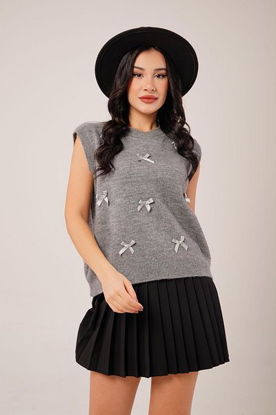 Hipo Trend Anthracite Knitwear Sweater with Bow