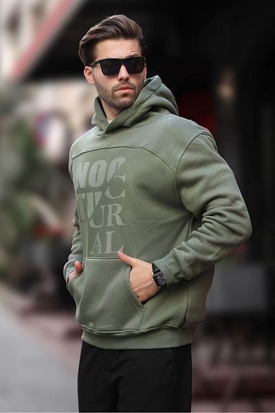 Madmext Men's Hooded Khaki Sweatshirt 7062 - Pocket Detailed