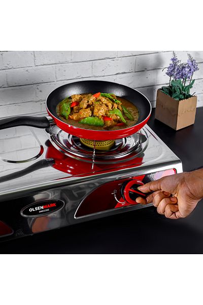 Olsenmark Stainless Steel Gas Cooker Omk2230 Indian Brass Burner , Double Burner Stove